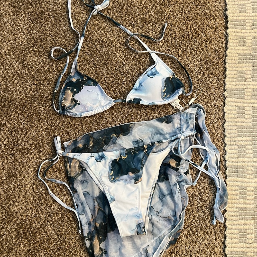 Marble Print Bikini w/tie coverup skirts